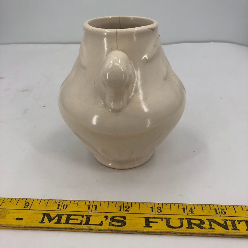 Vintage Weller Double Duckhead handle Glazed Ceramic Vase Leaves Art deco