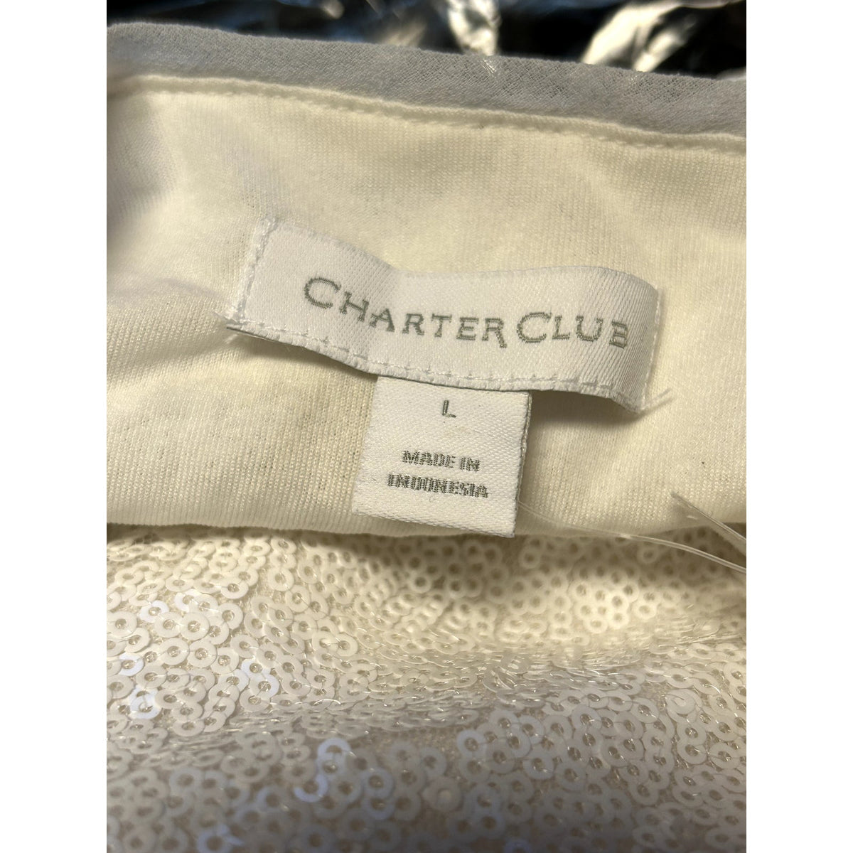 Charter Club NWT Sequined Tank Top Sleeveless Round Neck Cloud Large