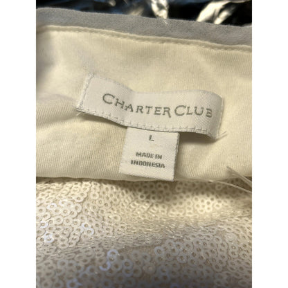 Charter Club NWT Sequined Tank Top Sleeveless Round Neck Cloud Large