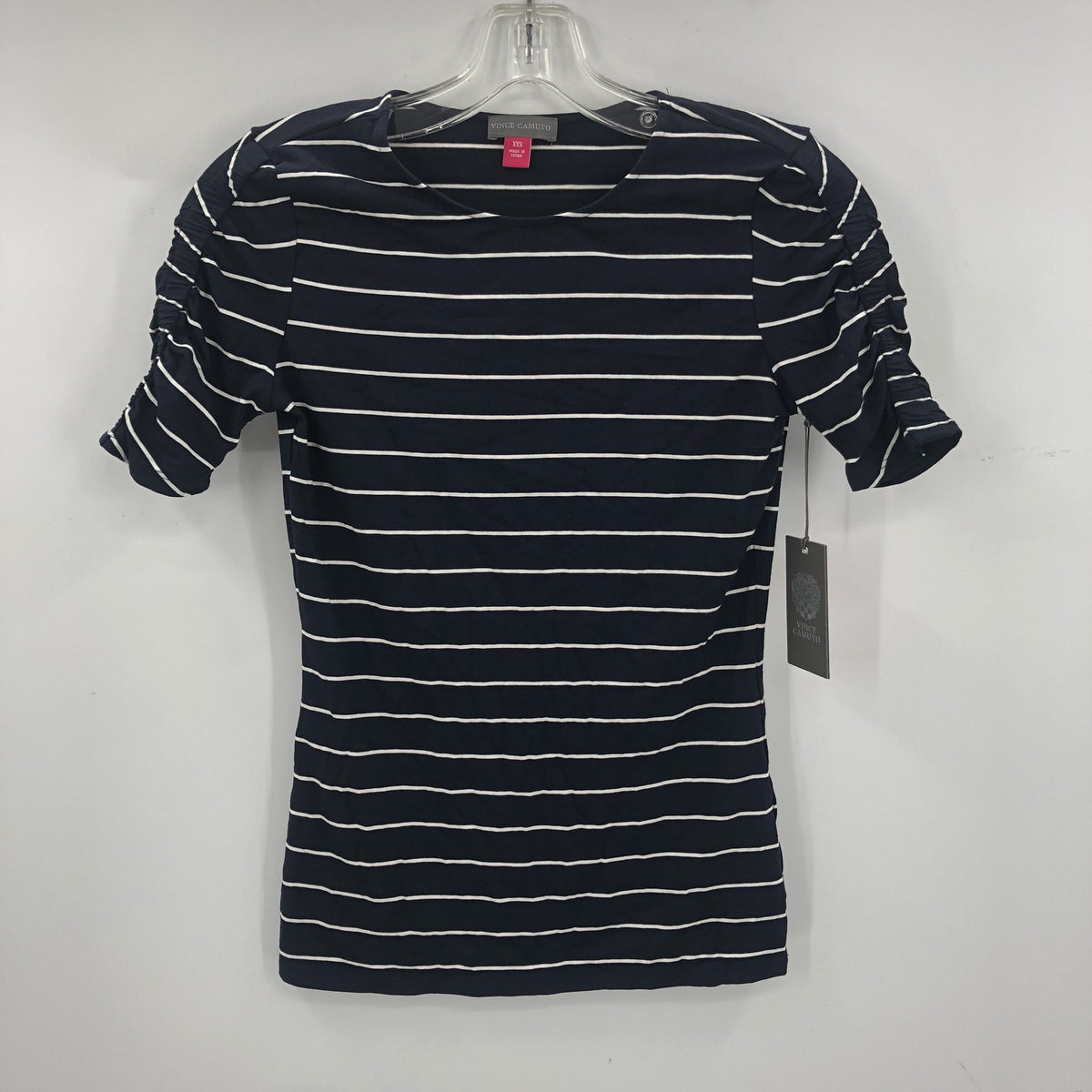 Vince Camuto NWT Striped Crew Neck Shirt Top Short Sleeve Black White Size XXS