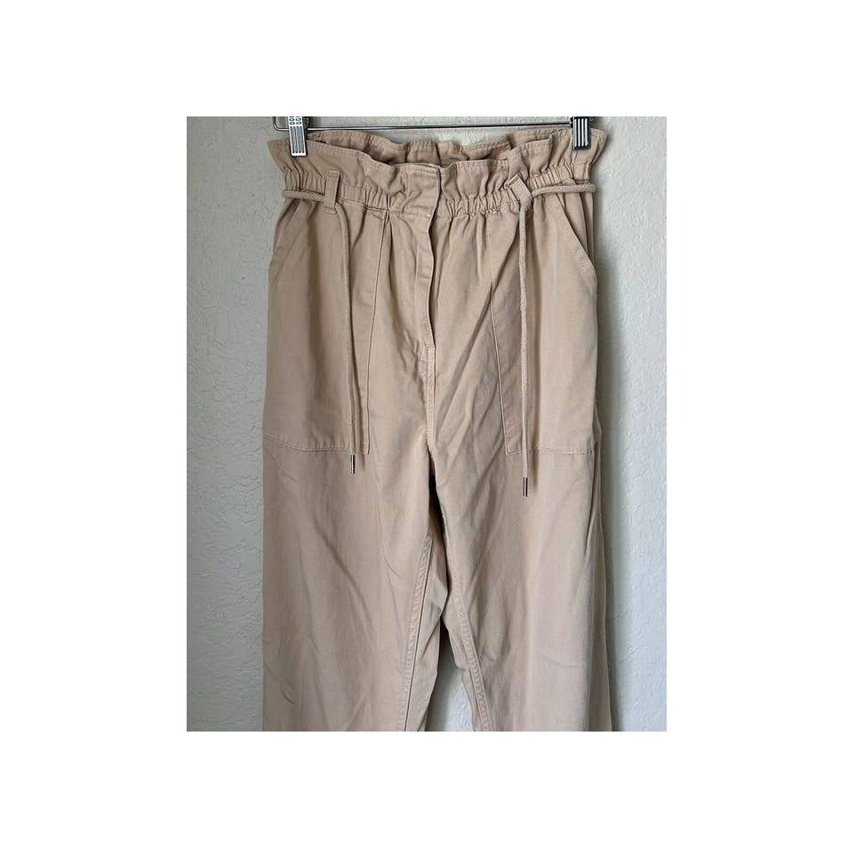 Topshop Women's Paperbag Waist Drawstring Cuffed Pants Size 4/US Khaki / Tan NWT
