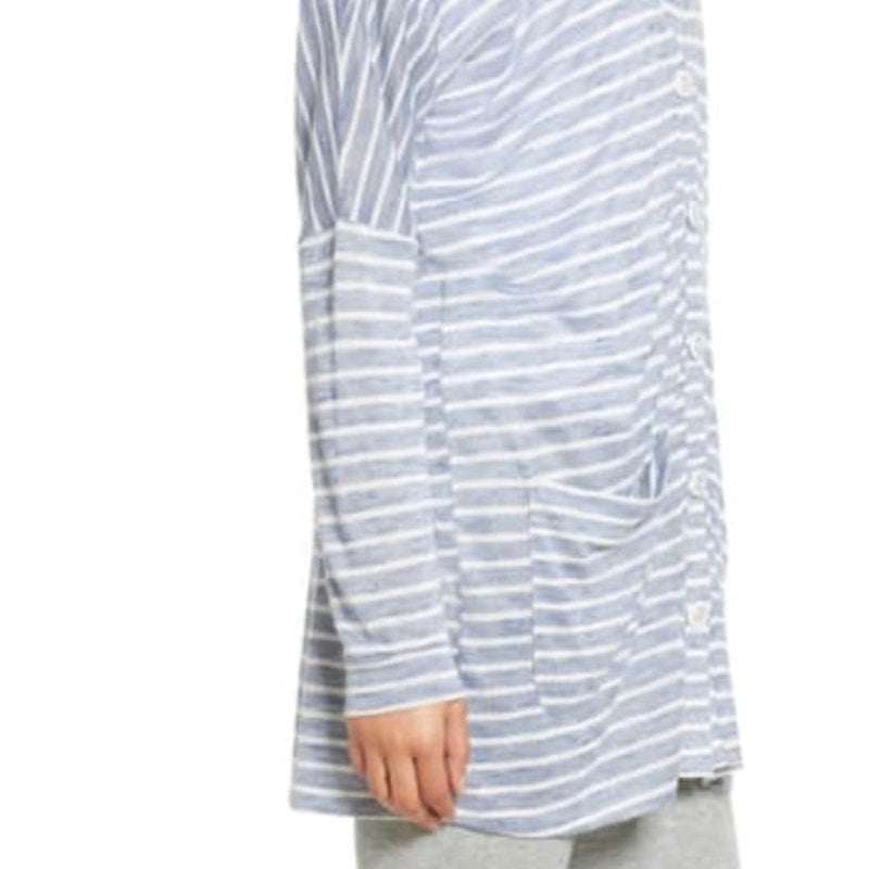 Honeydew Intimates R&R Lounge Cardigan Medium Summit Stripe Blue & White NEW
