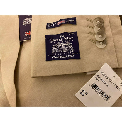 THE SAVILE ROW Sloane Chambray Cotton Brit Slim Suit Jacket Blazer 40R Tan NWT