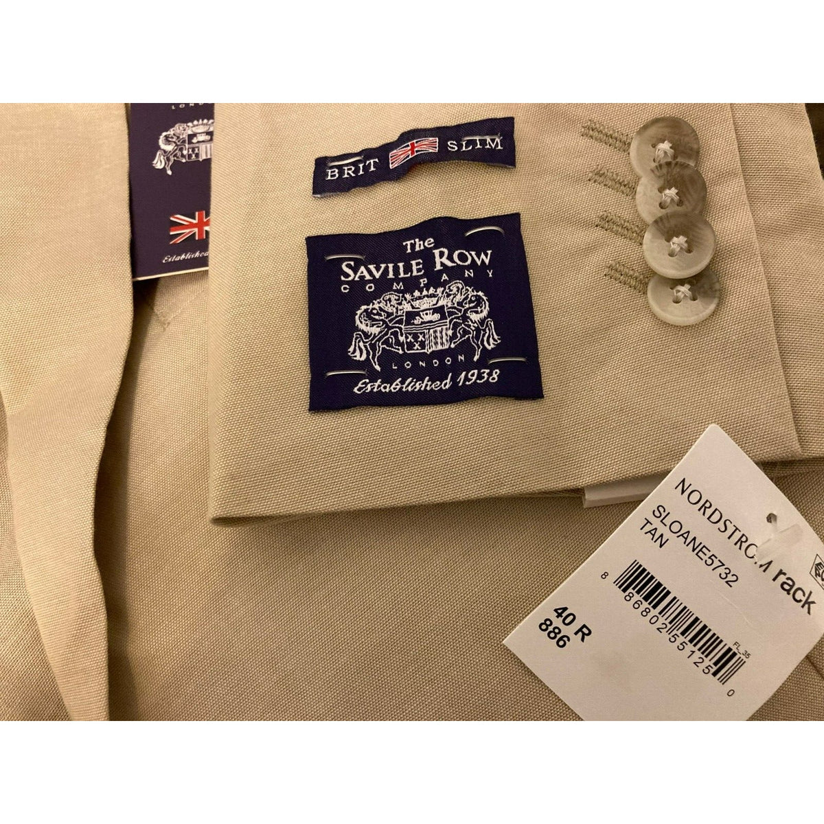 THE SAVILE ROW Sloane Chambray Cotton Brit Slim Suit Jacket Blazer 40R Tan NWT