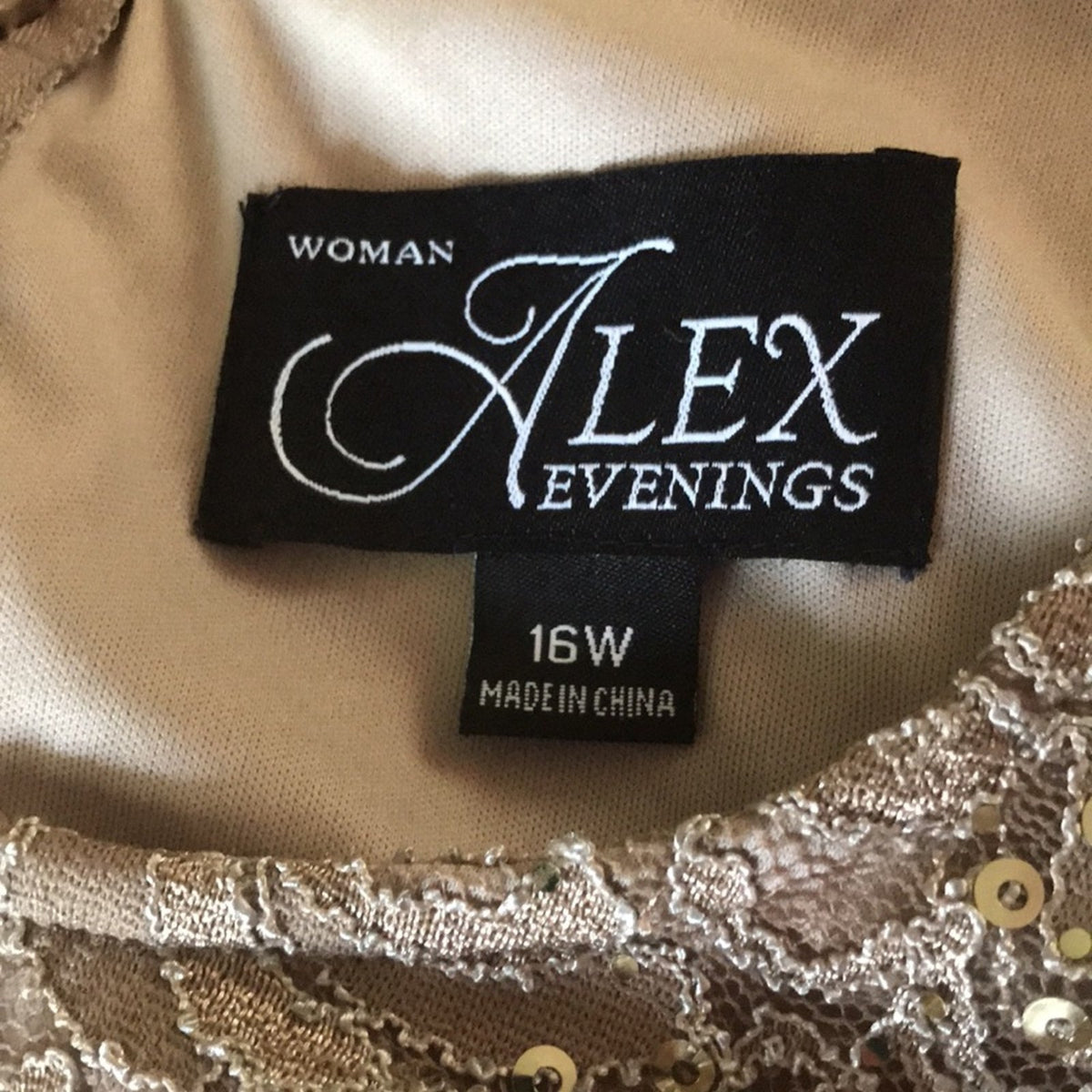 Alex Evenings Gold Lace Sequin Tea Length Dress Size 16W formal wedding NEW