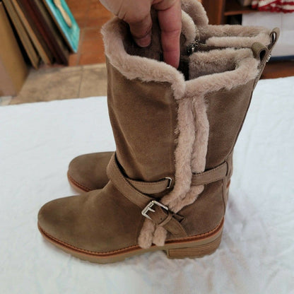 Sam Edelman Faux Fur Jailyn Boots Round Toe Adjustable Buckle Strap Suede 10 US