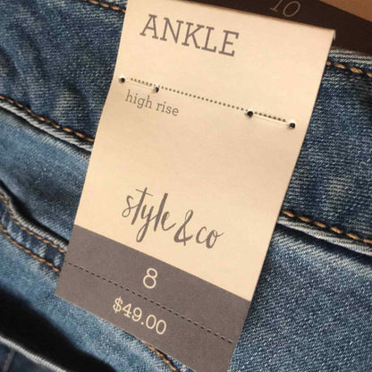 Style & Co Skinny Leg Bardot Denim Jeans size 8 NEW Blue