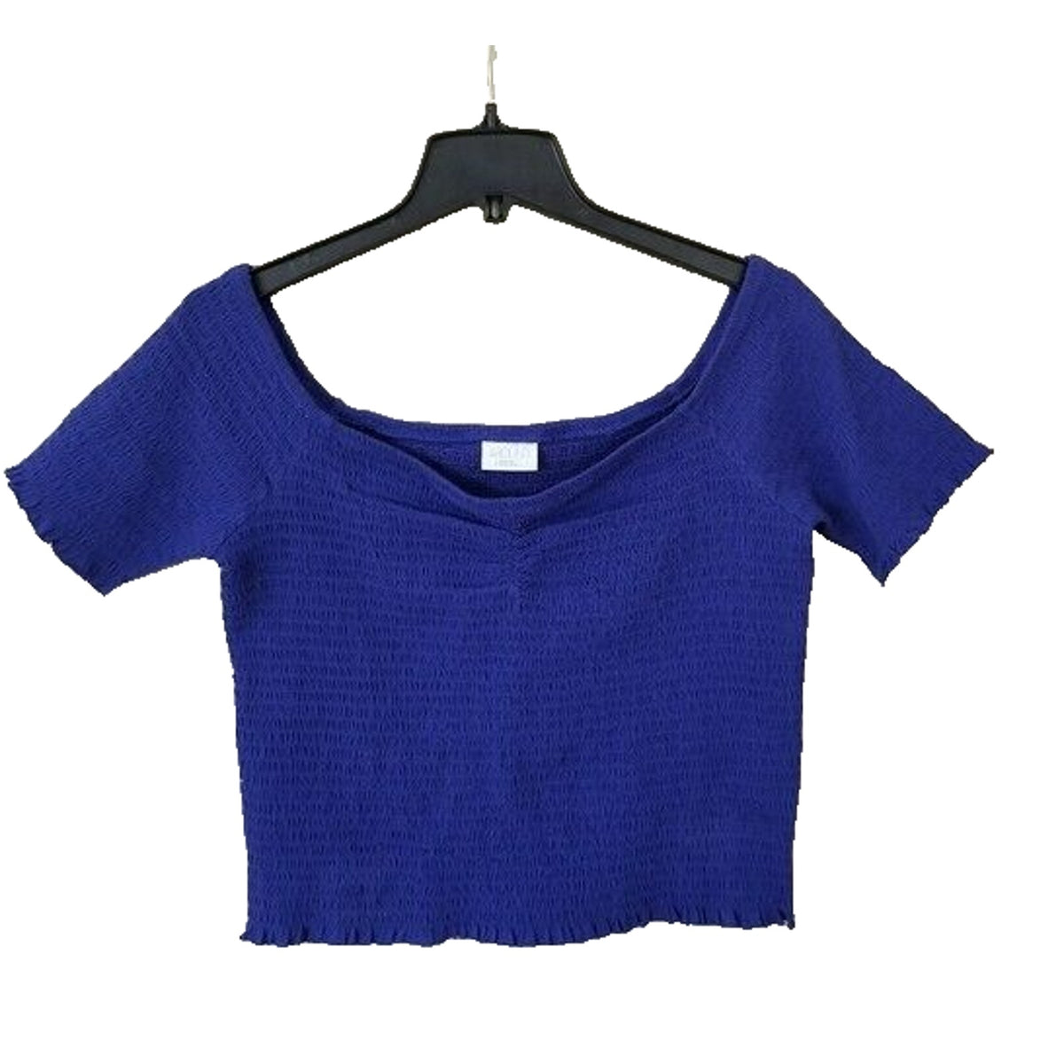 Abound Lettuce Edge Shirred Smocked Off-Shoulder Crop Top XL Violet Blue NWOT