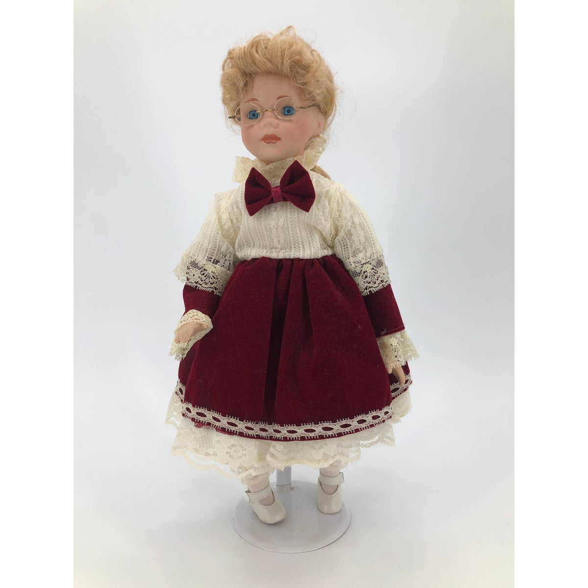 Vintage Violin Girl Doll White Petticoat Velvet Red Skirt