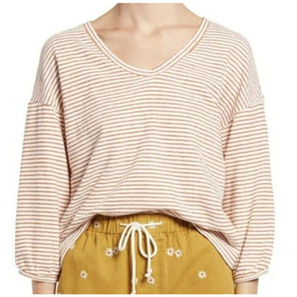 Madewell V-Neck Bubble-Sleeve Top M3092 Size Large Mystique Stripe Cider NWT