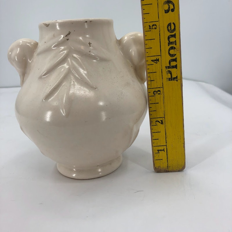 Vintage Weller Double Duckhead handle Glazed Ceramic Vase Leaves Art deco