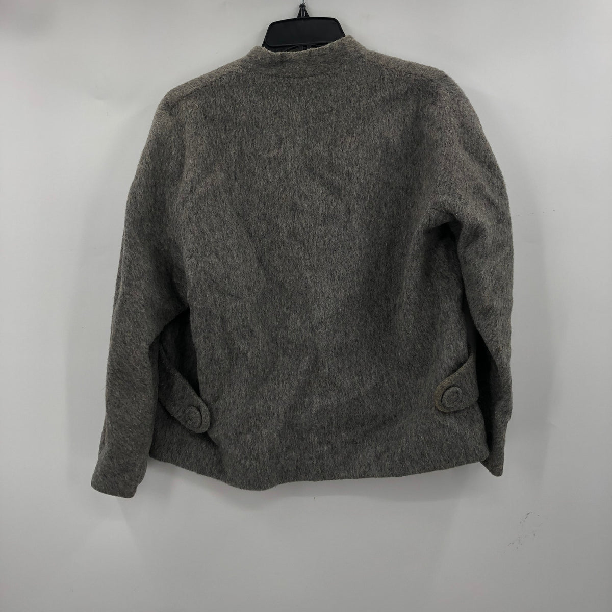 Vintage Women's Wool Knitted Cardigan Sweater Long Sleeves Gray Solid 26"