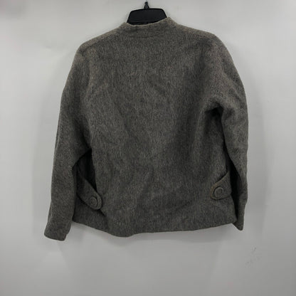 Vintage Women's Wool Knitted Cardigan Sweater Long Sleeves Gray Solid 26"