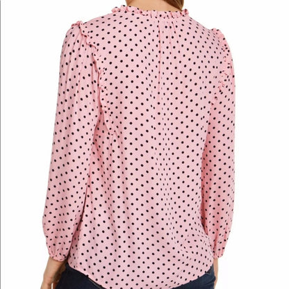 Tommy Hilfiger Pink Polka Dot V Neck Blouse Medium top Long sleeve girlie