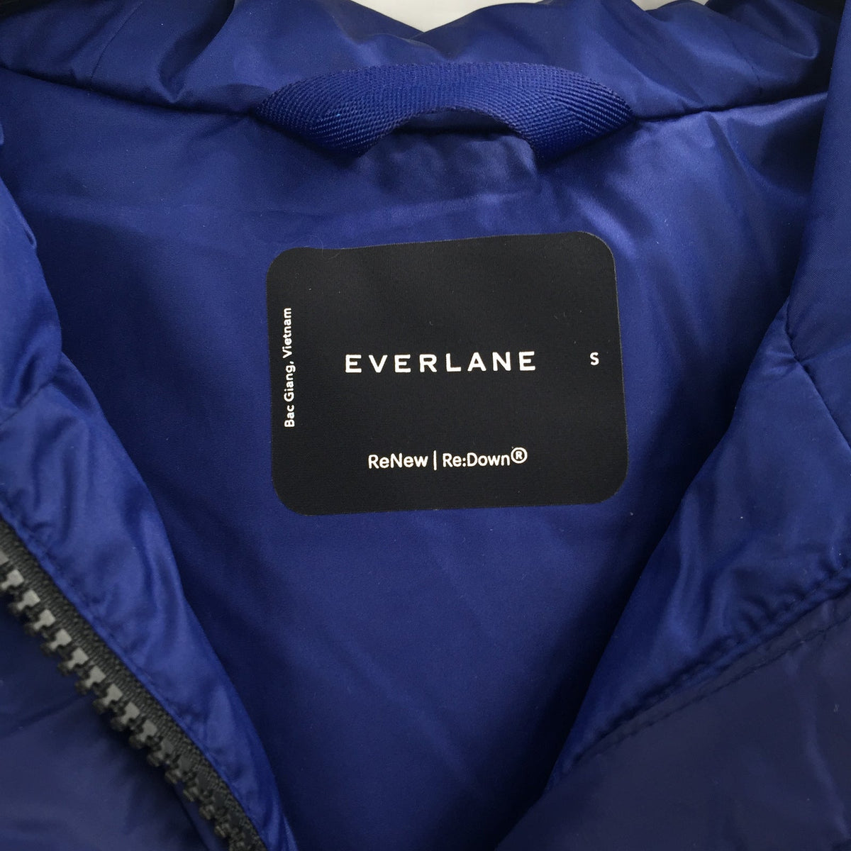 Everlane ReNew Down Puffy Puffer Hood Long Sleeve cobalt Blue Coat Jacket Small
