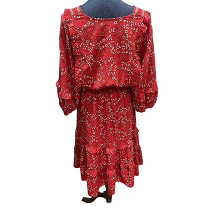 Max Studio Tiered Ruffle Midi Dress Cottage Liberty Sz Large Red Print NWT Boho