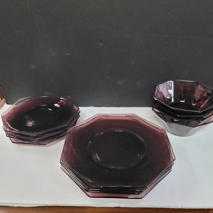 Hazel Atlas Purple Amethyst Moroccan Octagon 4 setting plate saucer bowl Vintage