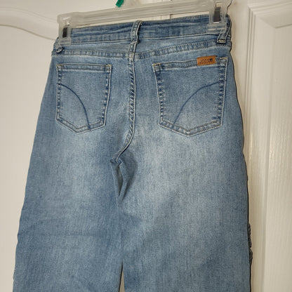 Joe's Stretch Denim High Rise Ruffle Capri Jeans Light Wash Blue Child 12