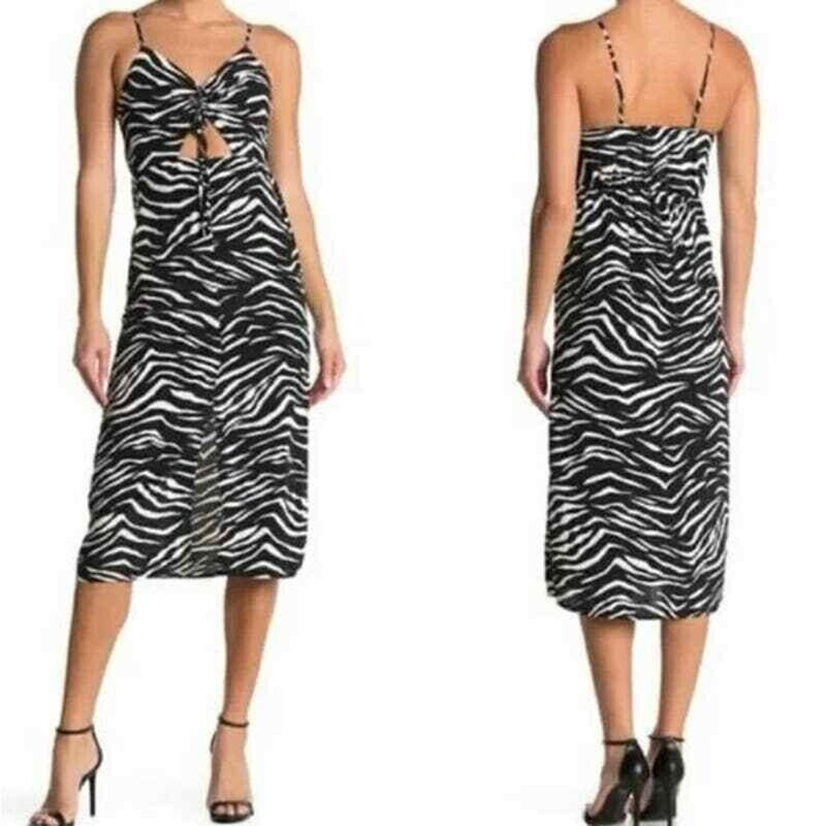 Topshop Black/White Zebra Sleeveless Midi Dress Spaghetti Strap Size 2 NWT
