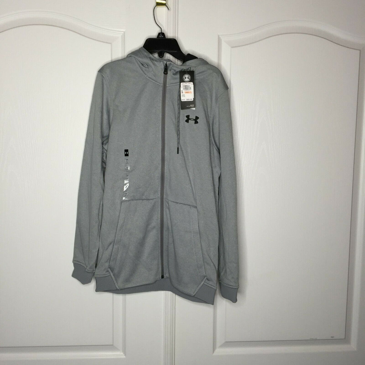 Under Armour Fleece Full-Zip Hooded Jacket Long Sleeves Ribbed Cuffs Gray Small