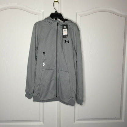Under Armour Fleece Full-Zip Hooded Jacket Long Sleeves Ribbed Cuffs Gray Small