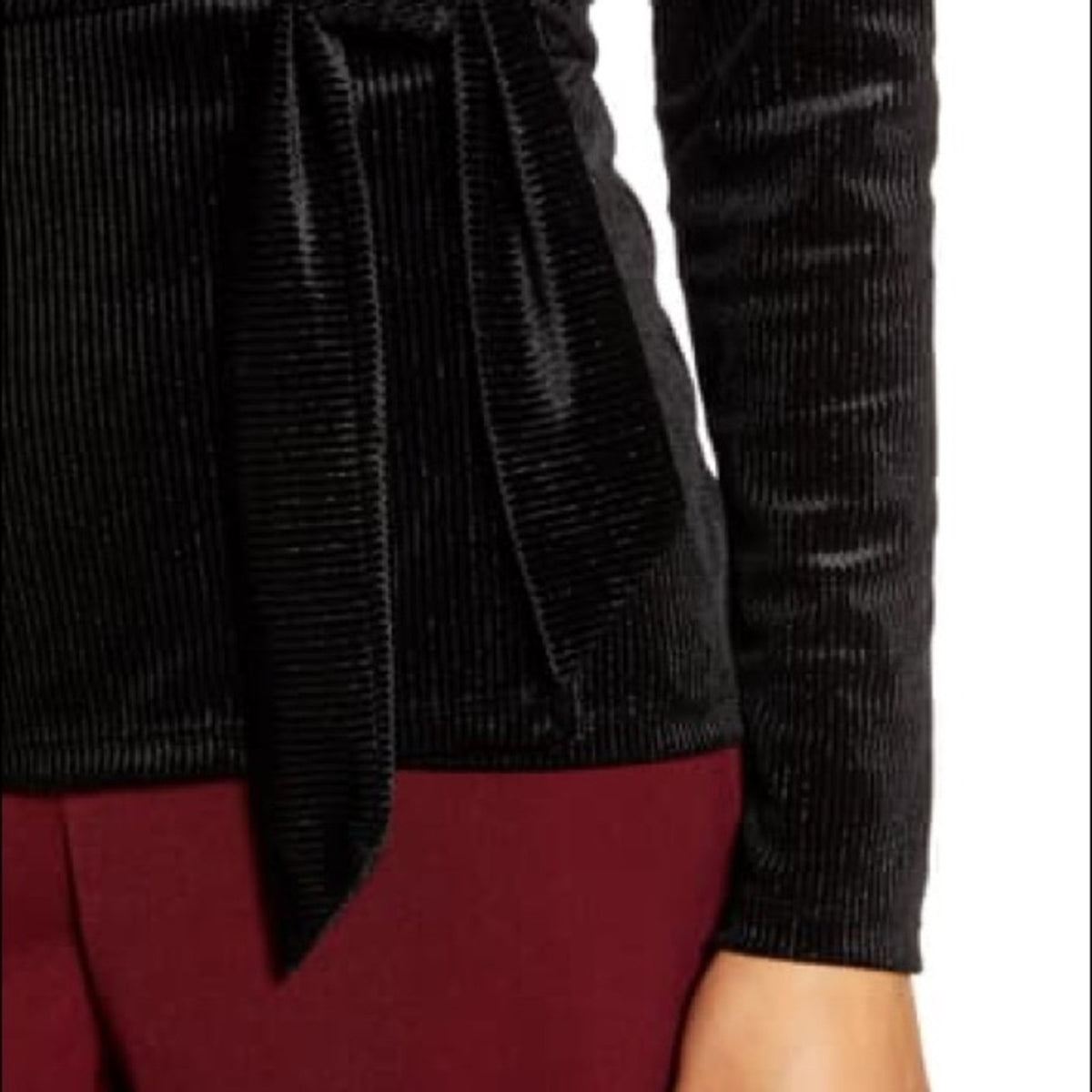 Halogen Black Long Sleeve Velvet Wrap Top Size Small