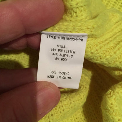 Melloday Knit Pullover Sweater Long Sleeve Crew Neck Two Pocket Yellow Size XL