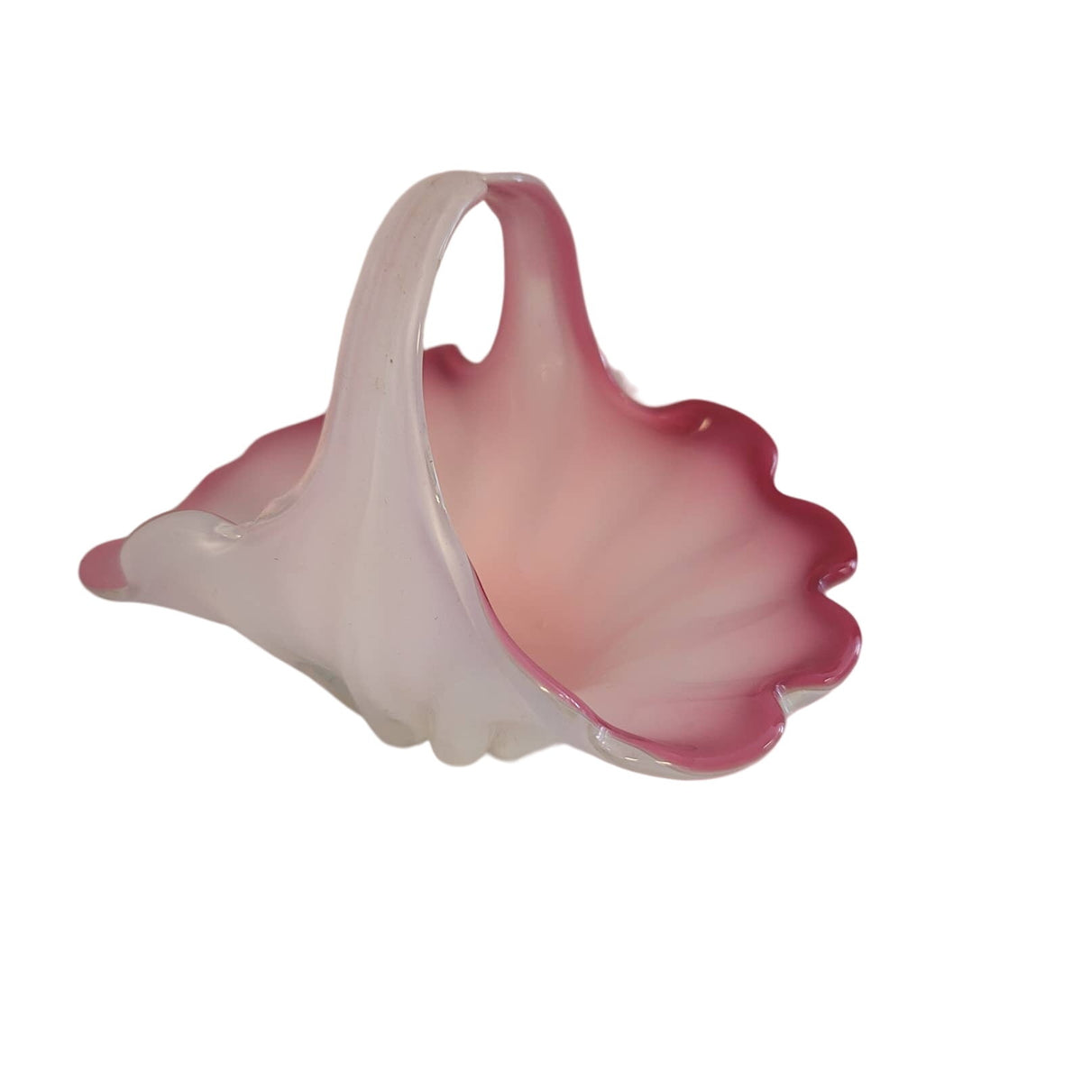 MURANO PINK White Crystal Glass easter basket Opalescent handblown Italian