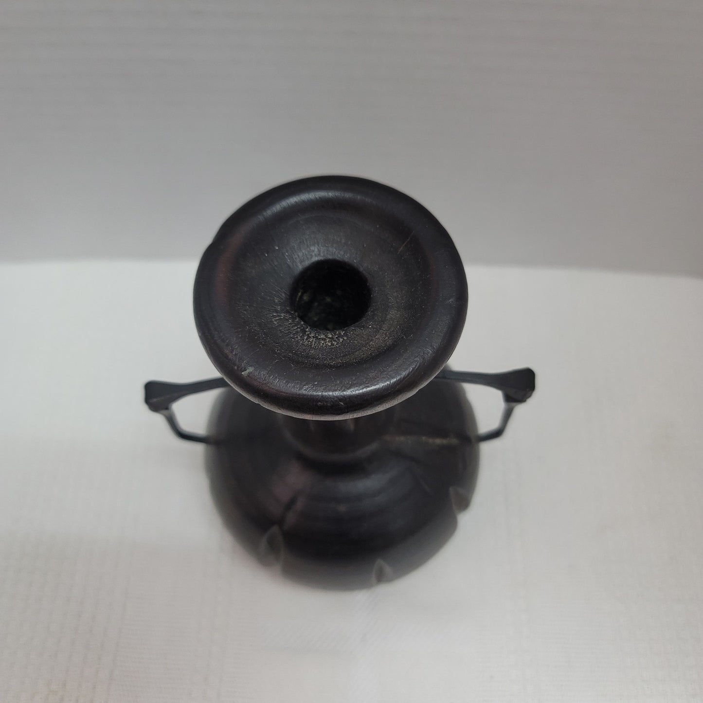 Vintage Brutalist Handmade Artisan Wood hand turned Vase Cut Nail Handles