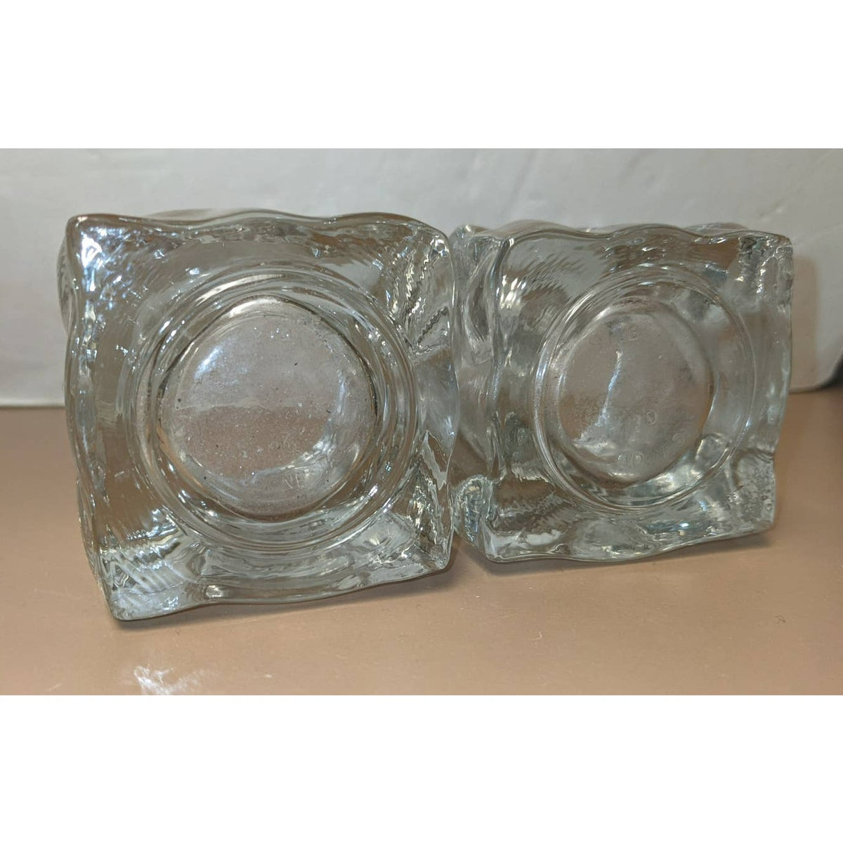 Vintage KIG Ice Cube Glacial Candle Holders Tea Light Votive Pair Set of 2