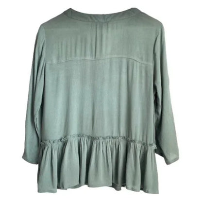 Derek Heart Laurel Wreathe Green Medium NEW blouse buttonfront peasant tunic top