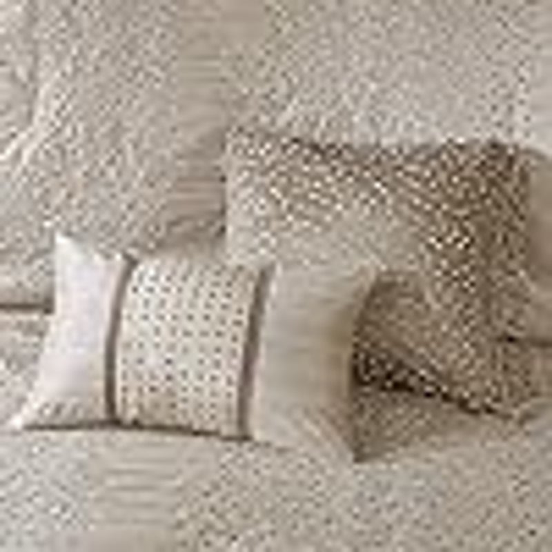 Madison Park Camelia 8 Pieces King Comforter Set Faux Silk Neutral Brown NEW
