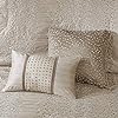Madison Park Camelia 8 Pieces King Comforter Set Faux Silk Neutral Brown NEW