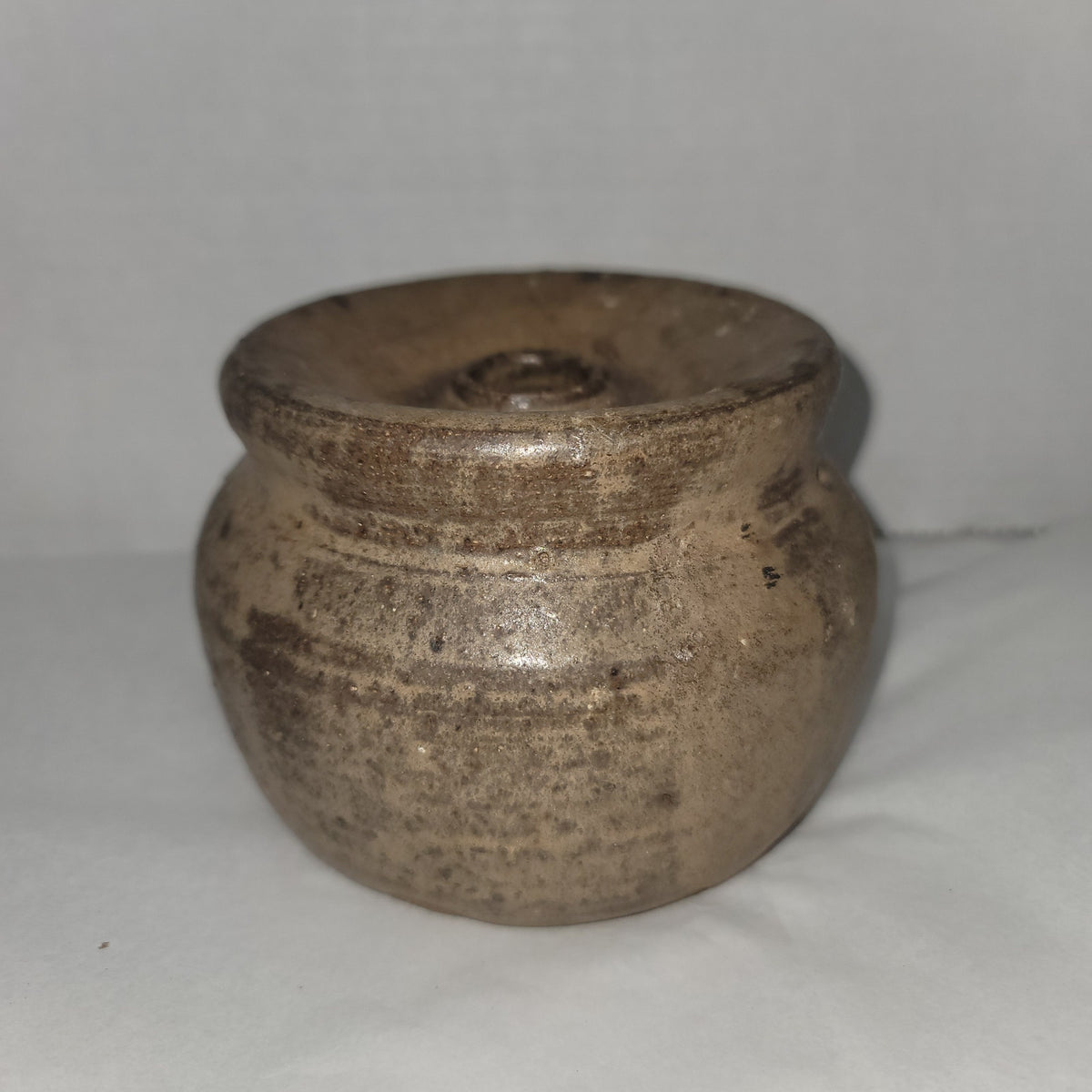 Earthenware candle holder brown blue hand thrown pottery ball bell shape UNIQUE
