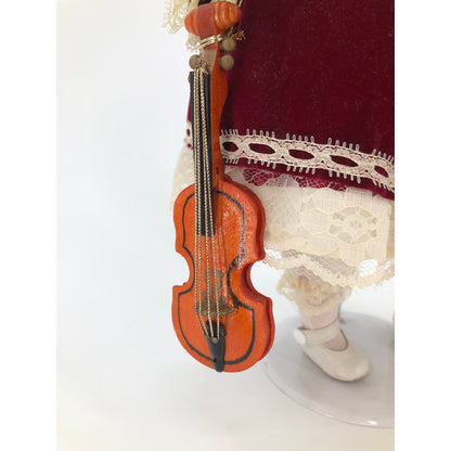 Vintage Violin Girl Doll White Petticoat Velvet Red Skirt