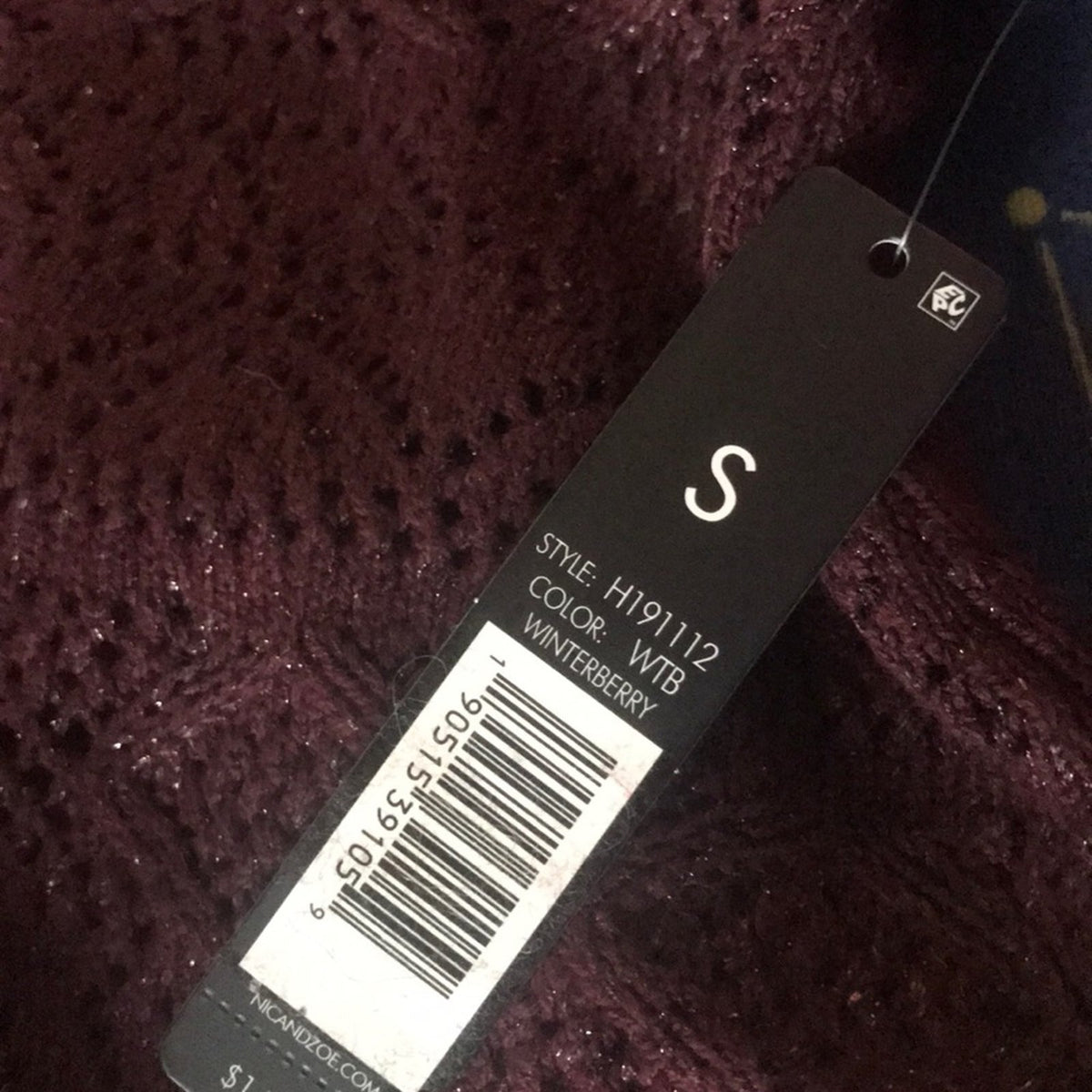 Nic+Zoe Purple Metallic Open Knit Sweater Small