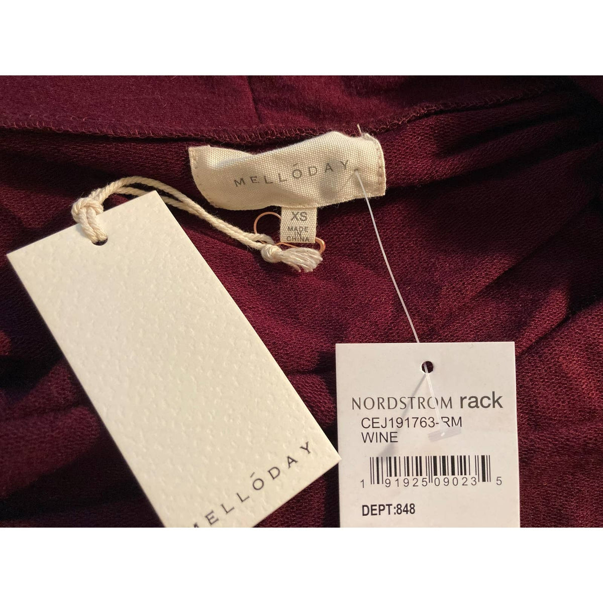 Melloday Open Cardigan Sweater Extra Small Wine NWT Slash Pockets Tunic Length