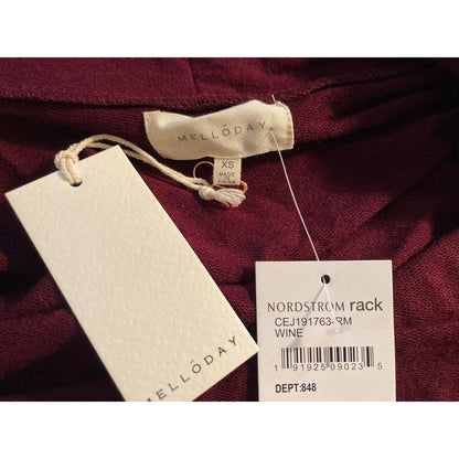Melloday Open Cardigan Sweater Extra Small Wine NWT Slash Pockets Tunic Length