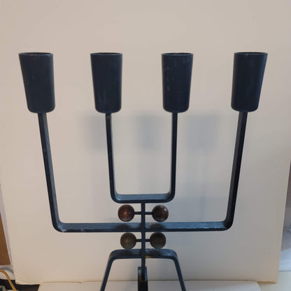 Vintage Brutalist Candelabra Finnish Style Blackened Metal 4-Arm Candle Holder