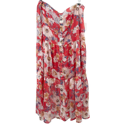 Fourteenth Place Women's Tiered Maxi Skirt 1X Orange Floral Print NEW Lined Flow