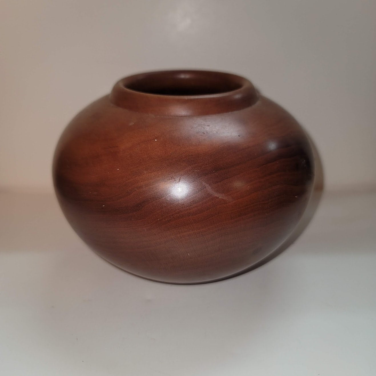 Vintage Hand turned wood vase round signed ALBERT GREGORY Black Cherry