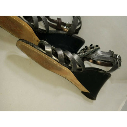 Vince Camuto women's Wedge Sandals PEWTER leather Beaded size 8B Strappy 38EU