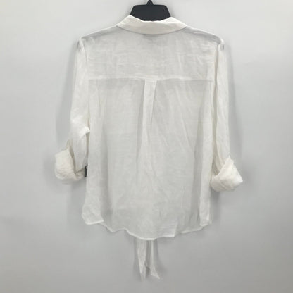 Thalia Sodi Front Button Knot Tie Blouse Shirt Top Roll Tab Sleeves White Large