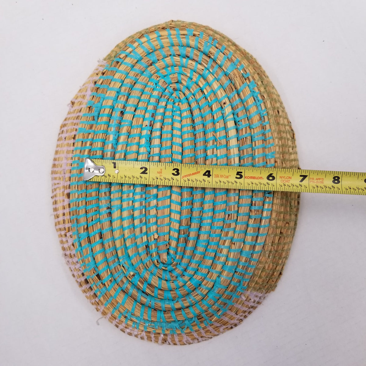 Handmade Senegal Woven Sea Grass Basket Recycled Plastic Astou Dioum Teal Wrap