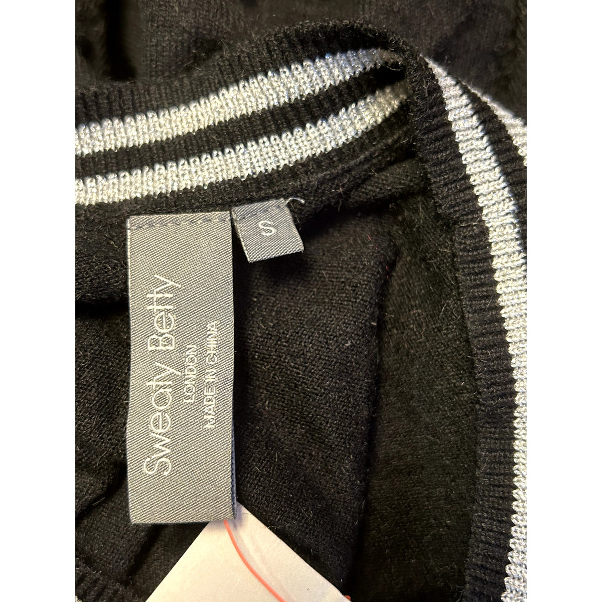 Sweaty Betty NWT Sweater Christmas Jumper Glitter Striped Trim Black Small