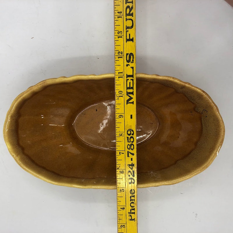 Haeger Oval Drip Glaze Brown Yellow Pottery Bowl Planter Console Dish