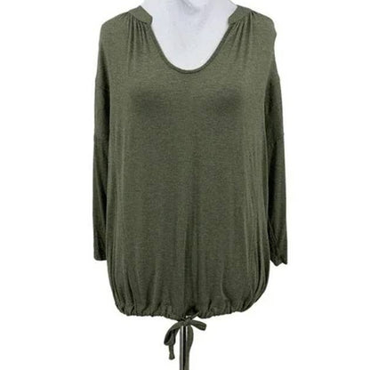 H by Bordeaux Rib Knit Center Seam Top Sz Small in Heather Licorice Blue NWT