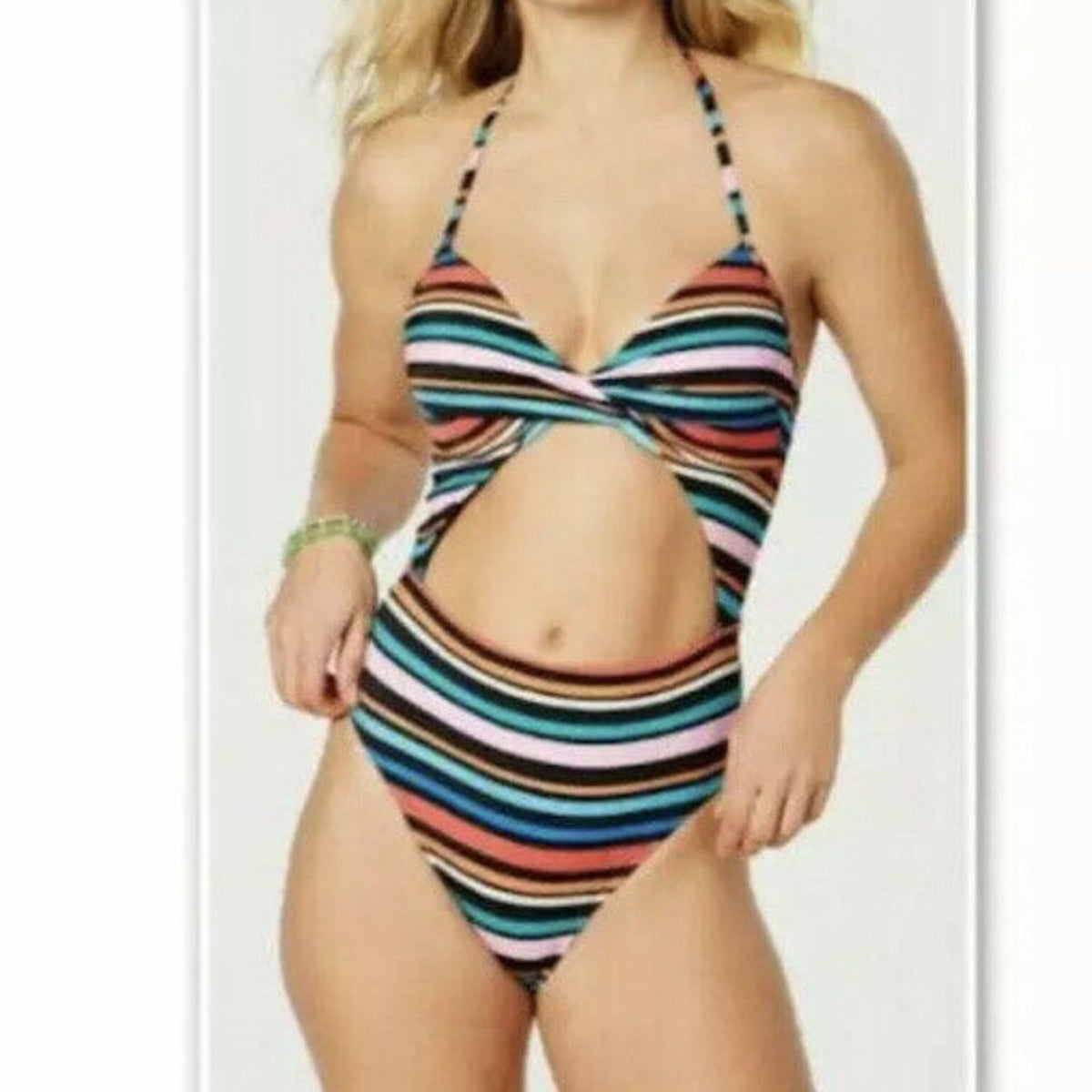 Sundazed Striped Willa Twist Cutout Halter Swim Size 32DD