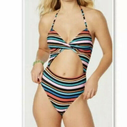 Sundazed Striped Willa Twist Cutout Halter Swim Size 32DD