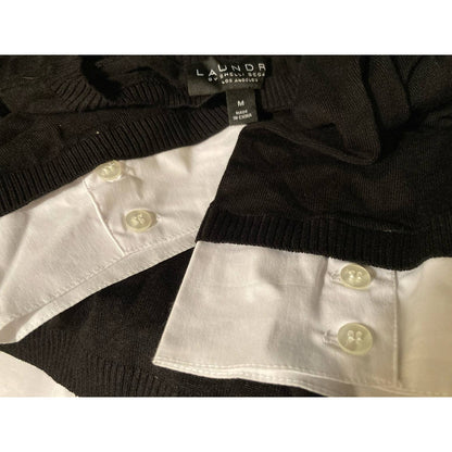Laundry by Shelli Segal Twofer Sweater Top Medium Black & White NEW Puff Sleeve